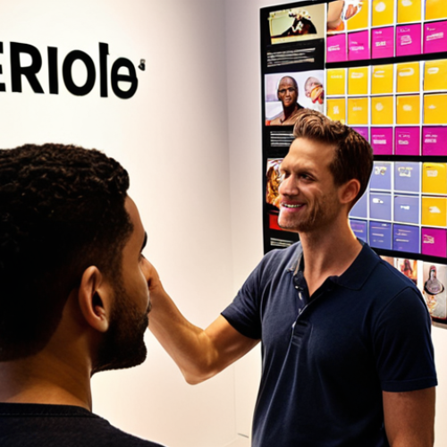 Home 4 **
A diverse group of people looking at a vibrant, interactive display showcasing a brand's story. The scene emphasizes engagement and storytelling, with elements of emotional connection and visual appeal. Consider including the brand logo subtly in the background.
**