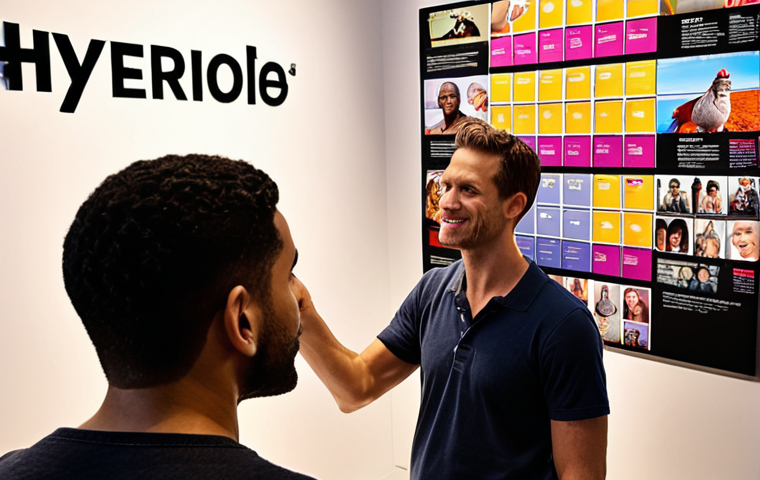**
A diverse group of people looking at a vibrant, interactive display showcasing a brand's story. The scene emphasizes engagement and storytelling, with elements of emotional connection and visual appeal. Consider including the brand logo subtly in the background.
**