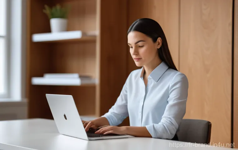 브랜드 커뮤니케이션 직무와 프리랜서로의 전환 - **Prompt:** A focused and thoughtful female professional, in her mid-30s, elegantly dressed in smart...