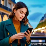 Home 22 브랜드 커뮤니케이션 분야의 최신 기술 동향 - A stylish young French woman using augmented reality on her smartphone to virtually try on elegant P...