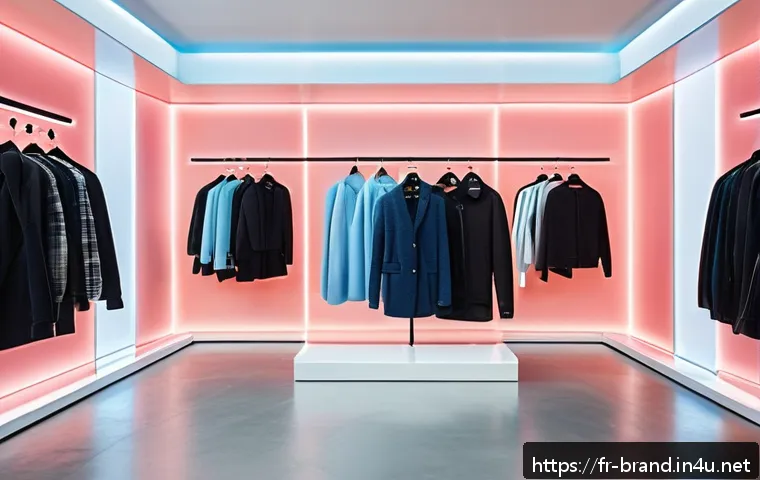 브랜드 전문가가 꼭 알아야 할 트렌드 - A modern fashion boutique interior showcasing an augmented reality virtual fitting room experience, ...
