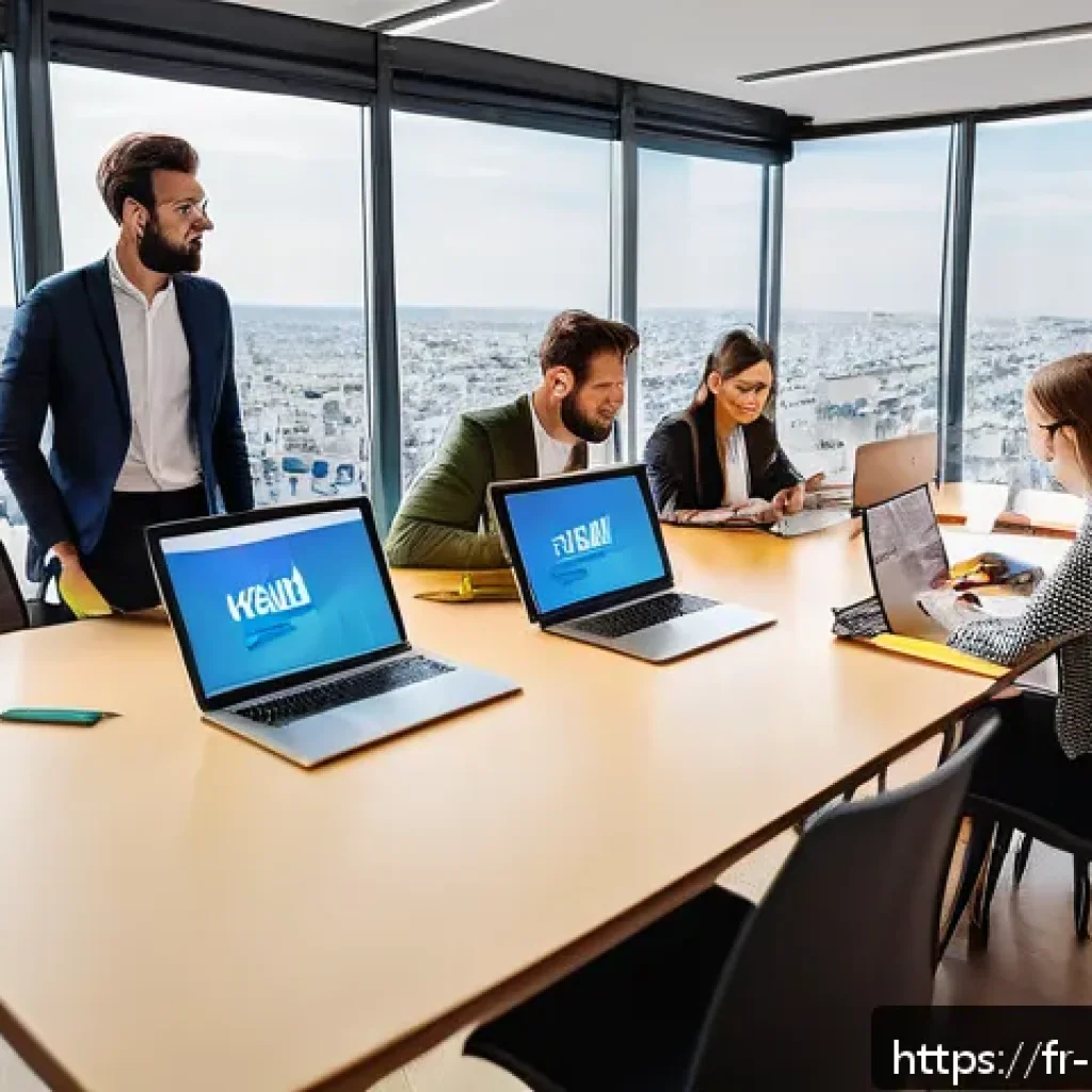 브랜드 커뮤니케이션 실무 경험 쌓는 법 - A dynamic modern office scene in Paris with a diverse group of young marketing professionals collabo...