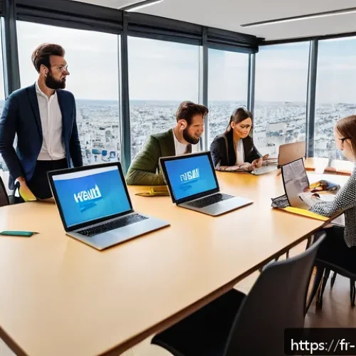 Home 17 브랜드 커뮤니케이션 실무 경험 쌓는 법 - A dynamic modern office scene in Paris with a diverse group of young marketing professionals collabo...