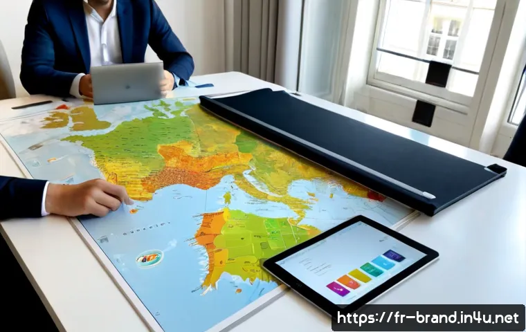 Home 17 글로벌 브랜드 커뮤니케이션 사례 분석 - Photorealistic global brand communication analysis meeting in a bright Paris creative agency, divers...